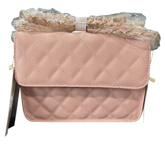 Isabelle Blush Pink Vegan Quilted Crossbody Bag Wallet Set Chain Strap Trendy - Picture 6 of 9